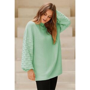 Sovoyontee Oversized Crewneck Long Puff Sleeve Chunky Knit Sweater Sz M